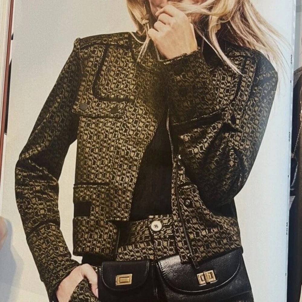 Cabi Director Jacket #4494 Black Brown gold print -small